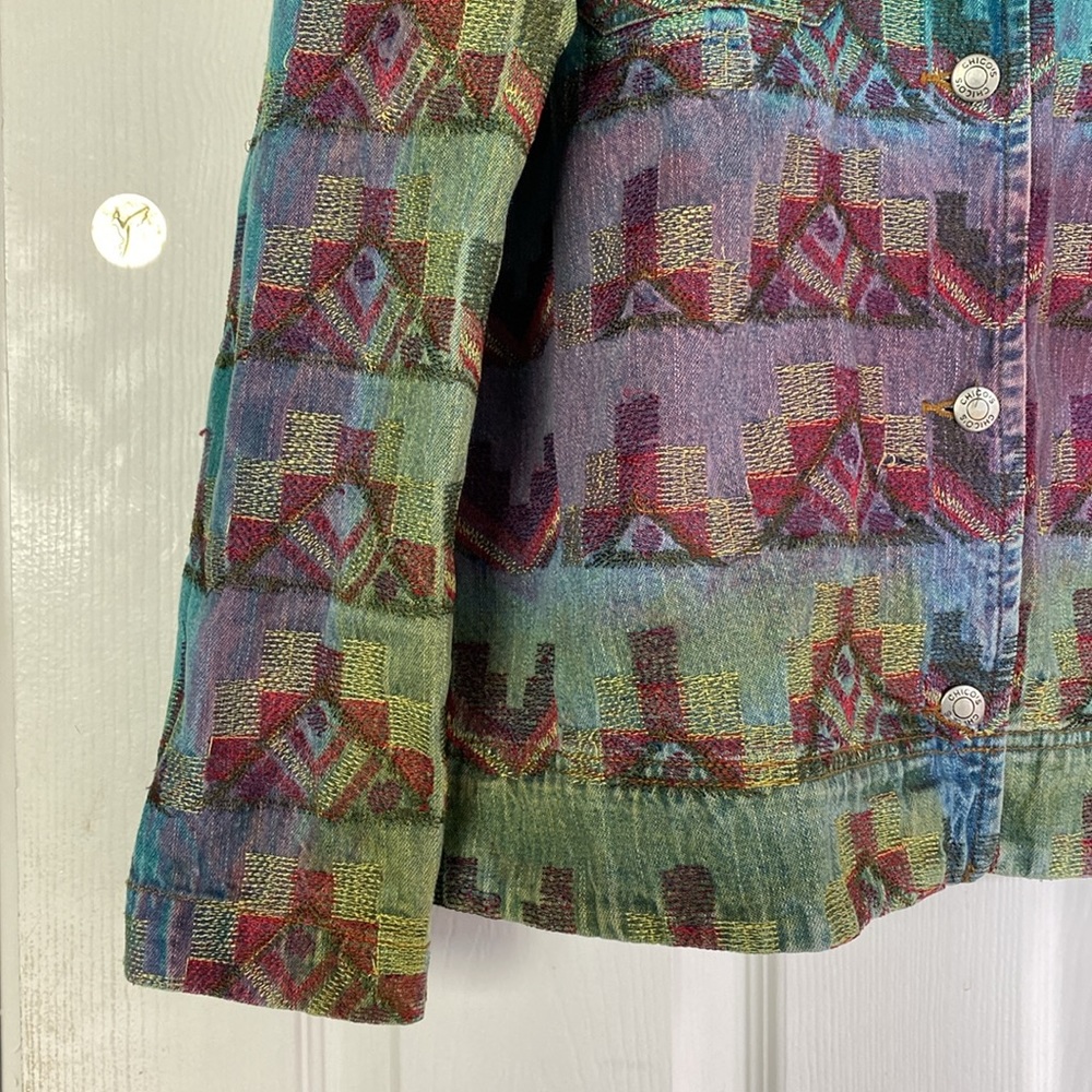 •Chico’s Design Embroidery Denim Rainbow Jacket Vintage - Picture 8 of 9